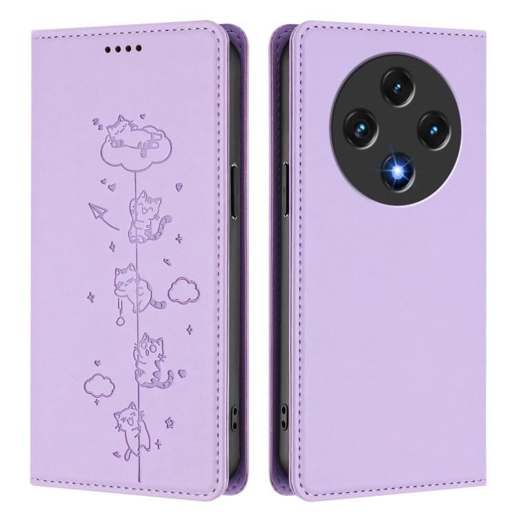 For Umidigi G100 Cute Cats Embossed Magnetic RFID Vegan Leather Phone Case