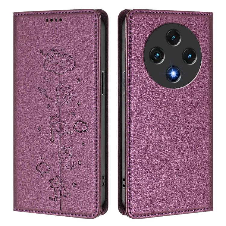 For Umidigi G100 Cute Cats Embossed Magnetic RFID Vegan Leather Phone Case