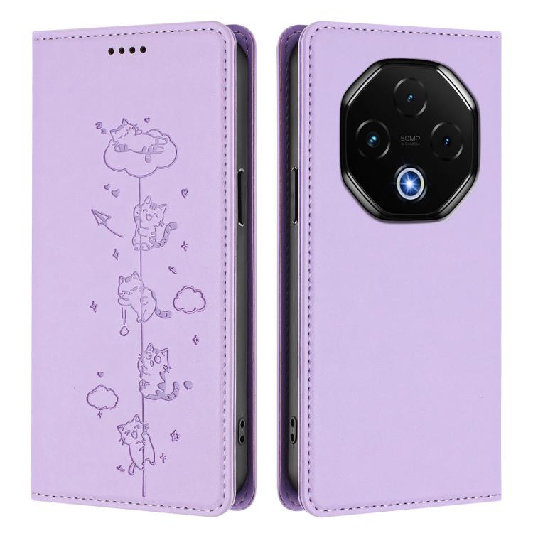 For Umidigi G100 Pro Cute Cats Embossed Magnetic RFID Vegan Leather Phone Case