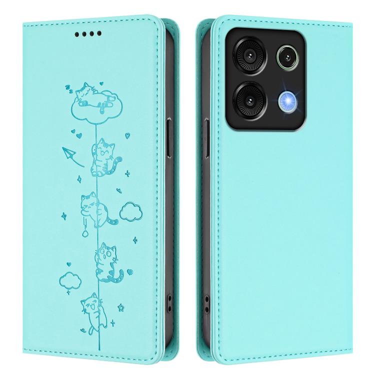 For Umidigi G9 5G / Note 9 5G Cute Cats Embossed Magnetic RFID Vegan Leather Phone Case