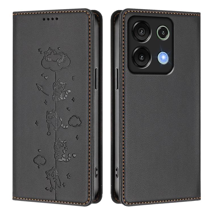For Umidigi G9 5G / Note 9 5G Cute Cats Embossed Magnetic RFID Vegan Leather Phone Case