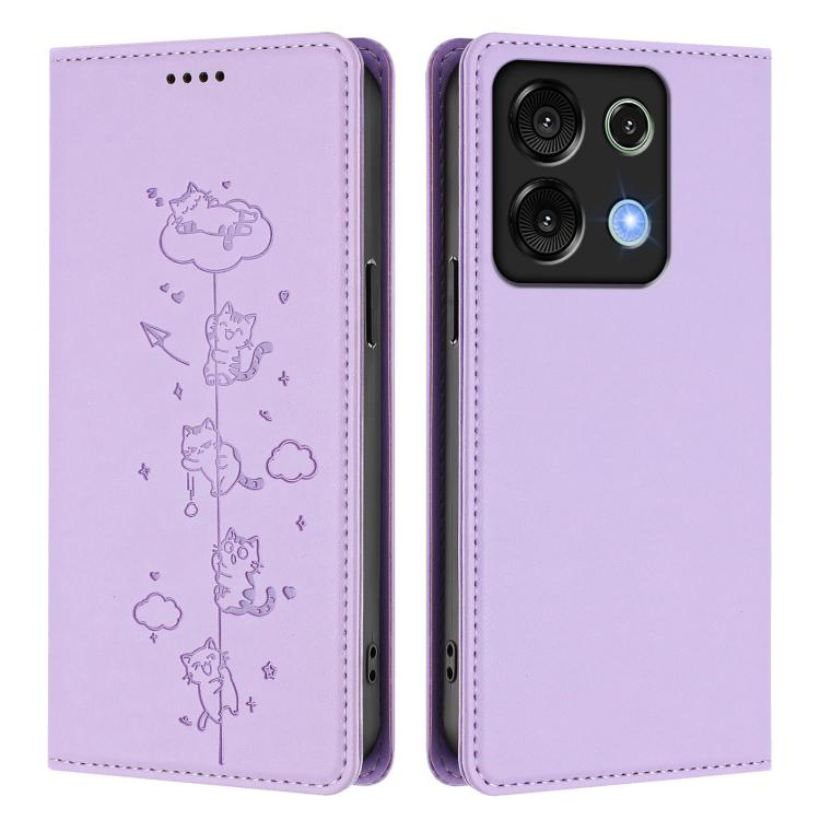 For Umidigi G9 5G / Note 9 5G Cute Cats Embossed Magnetic RFID Vegan Leather Phone Case