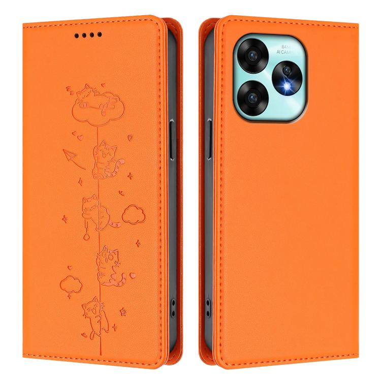 For Umidigi A15 / A15C / A15T Cute Cats Embossed Magnetic RFID Vegan Leather Phone Case