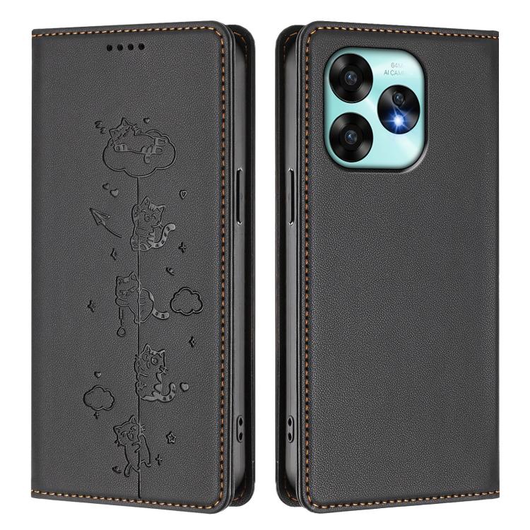 For Umidigi A15 / A15C / A15T Cute Cats Embossed Magnetic RFID Vegan Leather Phone Case