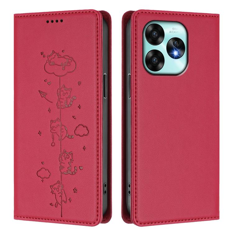For Umidigi A15 / A15C / A15T Cute Cats Embossed Magnetic RFID Vegan Leather Phone Case