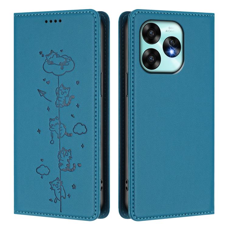 For Umidigi A15 / A15C / A15T Cute Cats Embossed Magnetic RFID Vegan Leather Phone Case