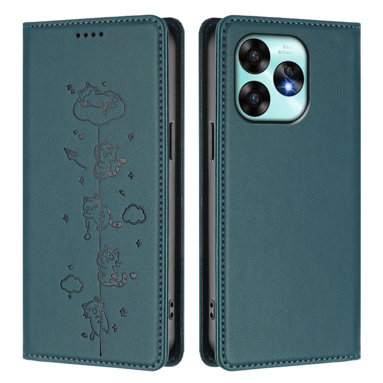 For Umidigi A15 / A15C / A15T Cute Cats Embossed Magnetic RFID Vegan Leather Phone Case