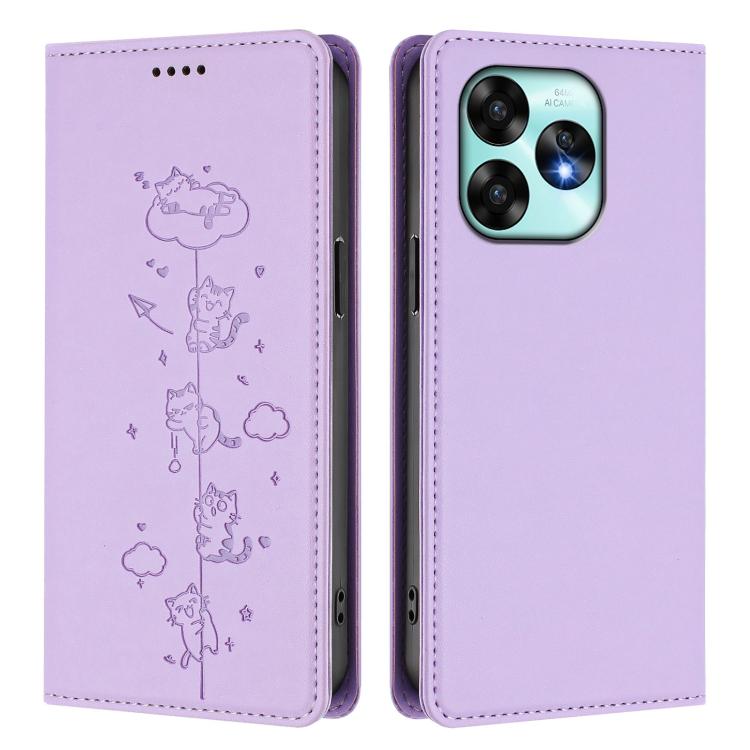 For Umidigi A15 / A15C / A15T Cute Cats Embossed Magnetic RFID Vegan Leather Phone Case