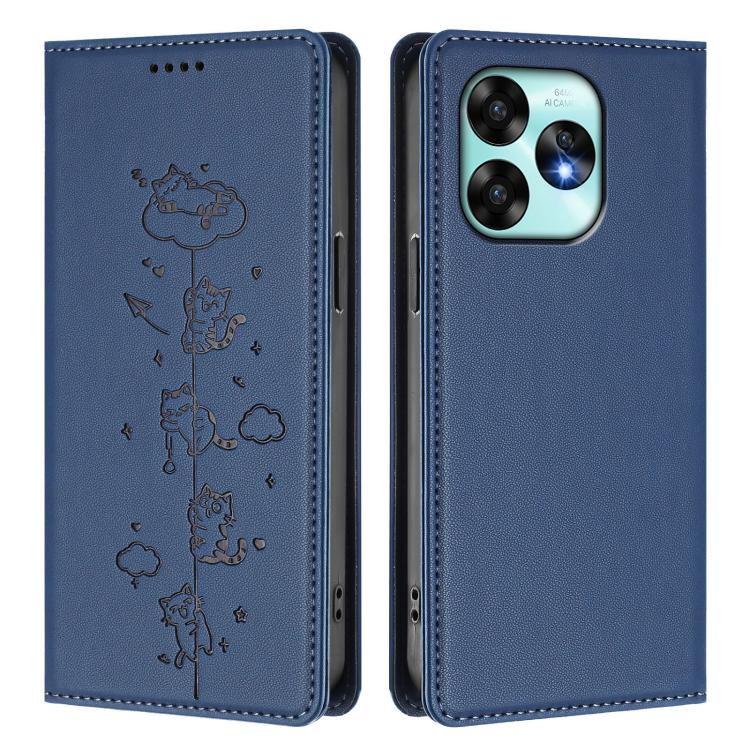 For Umidigi A15 / A15C / A15T Cute Cats Embossed Magnetic RFID Vegan Leather Phone Case