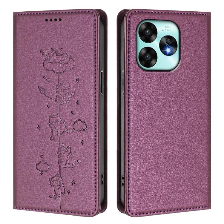 For Umidigi A15 / A15C / A15T Cute Cats Embossed Magnetic RFID Vegan Leather Phone Case