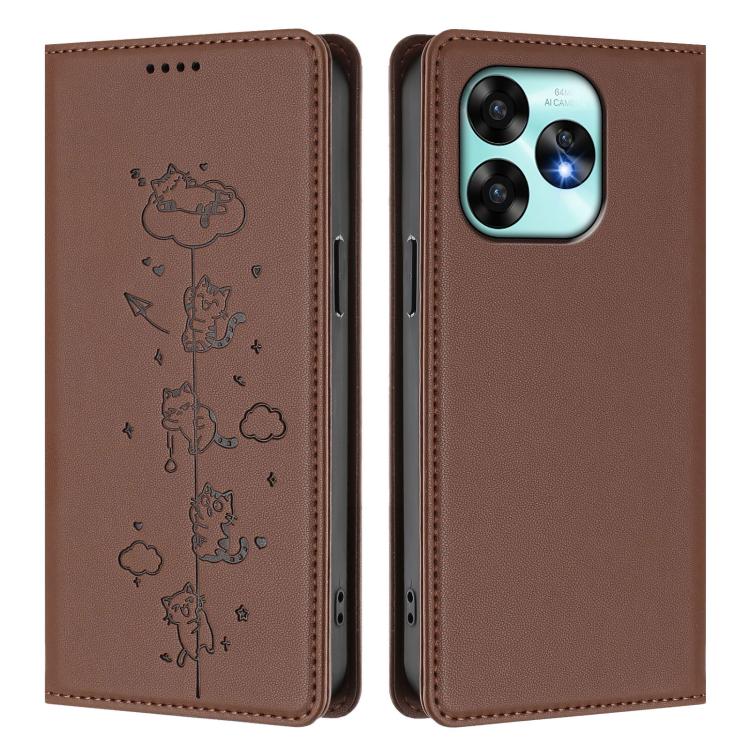 For Umidigi A15 / A15C / A15T Cute Cats Embossed Magnetic RFID Vegan Leather Phone Case