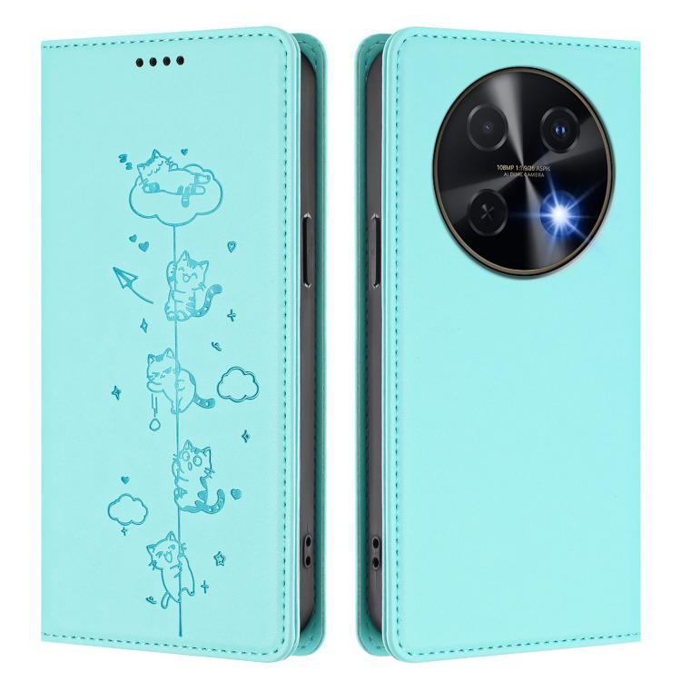For Huawei nova 13i / 12i 4G Cute Cats Embossed Magnetic RFID Vegan Leather Phone Case
