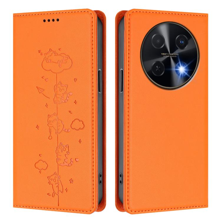 For Huawei nova 13i / 12i 4G Cute Cats Embossed Magnetic RFID Vegan Leather Phone Case