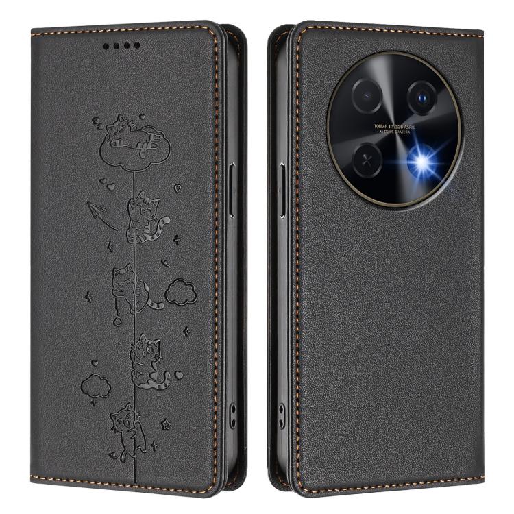 For Huawei nova 13i / 12i 4G Cute Cats Embossed Magnetic RFID Vegan Leather Phone Case
