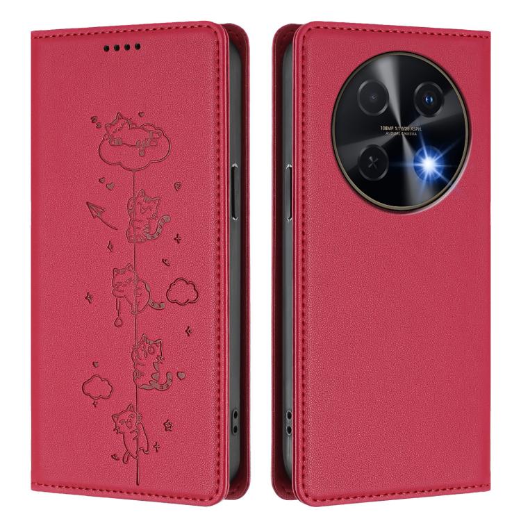 For Huawei nova 13i / 12i 4G Cute Cats Embossed Magnetic RFID Vegan Leather Phone Case