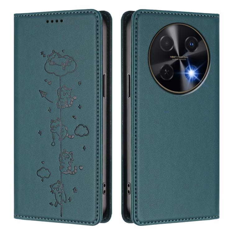 For Huawei nova 13i / 12i 4G Cute Cats Embossed Magnetic RFID Vegan Leather Phone Case