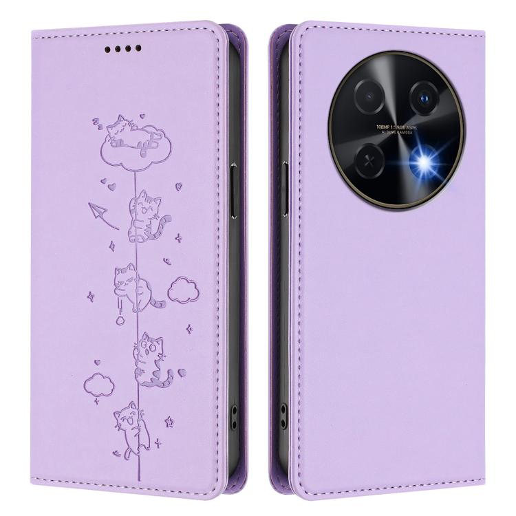 For Huawei nova 13i / 12i 4G Cute Cats Embossed Magnetic RFID Vegan Leather Phone Case