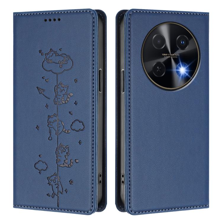 For Huawei nova 13i / 12i 4G Cute Cats Embossed Magnetic RFID Vegan Leather Phone Case