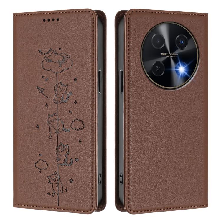 For Huawei nova 13i / 12i 4G Cute Cats Embossed Magnetic RFID Vegan Leather Phone Case