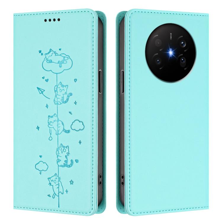For Huawei Mate 70 Air Cute Cats Embossed Magnetic RFID Vegan Leather Phone Case