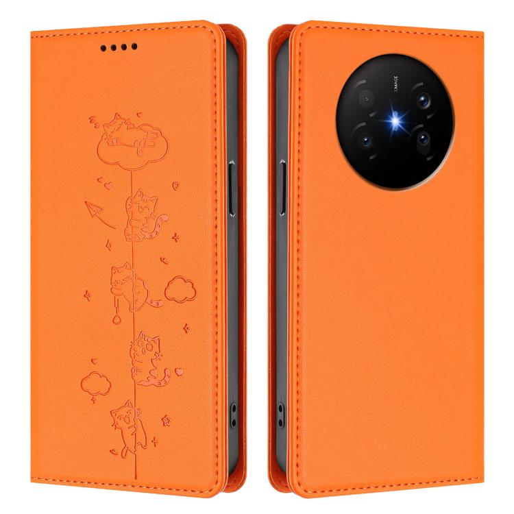 For Huawei Mate 70 Air Cute Cats Embossed Magnetic RFID Vegan Leather Phone Case