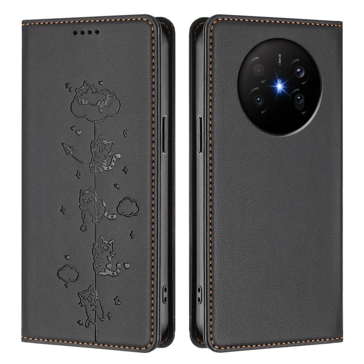 For Huawei Mate 70 Air Cute Cats Embossed Magnetic RFID Vegan Leather Phone Case