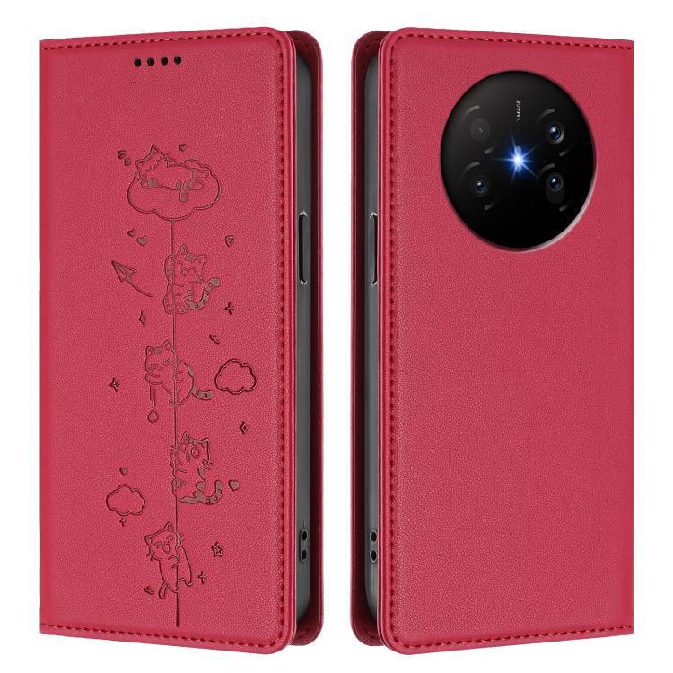 For Huawei Mate 70 Air Cute Cats Embossed Magnetic RFID Vegan Leather Phone Case