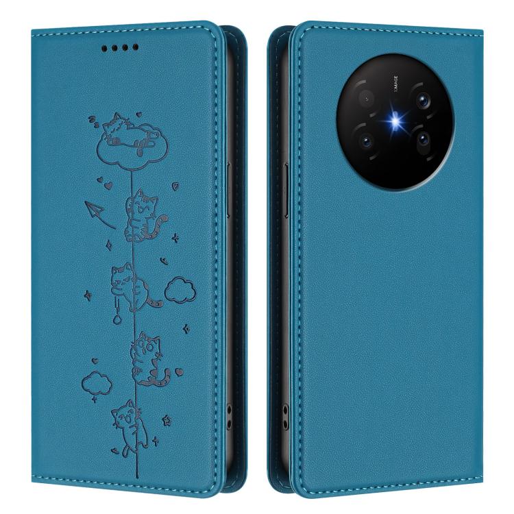 For Huawei Mate 70 Air Cute Cats Embossed Magnetic RFID Vegan Leather Phone Case