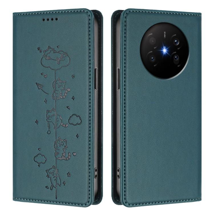 For Huawei Mate 70 Air Cute Cats Embossed Magnetic RFID Vegan Leather Phone Case