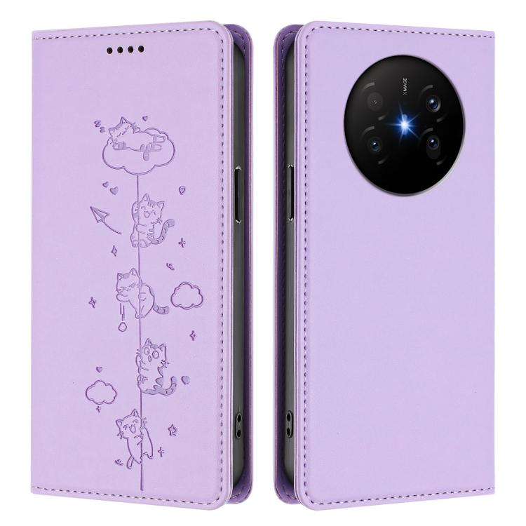 For Huawei Mate 70 Air Cute Cats Embossed Magnetic RFID Vegan Leather Phone Case