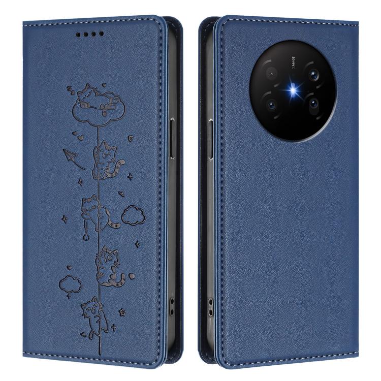 For Huawei Mate 70 Air Cute Cats Embossed Magnetic RFID Vegan Leather Phone Case