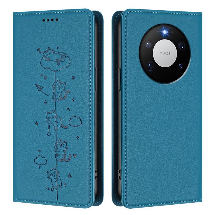 For Huawei Mate 80 Pro Max Cute Cats Embossed Magnetic RFID Vegan Leather Phone Case