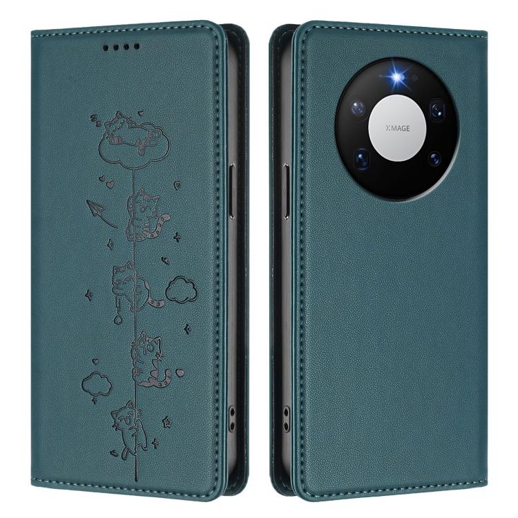 For Huawei Mate 80 Pro Max Cute Cats Embossed Magnetic RFID Vegan Leather Phone Case