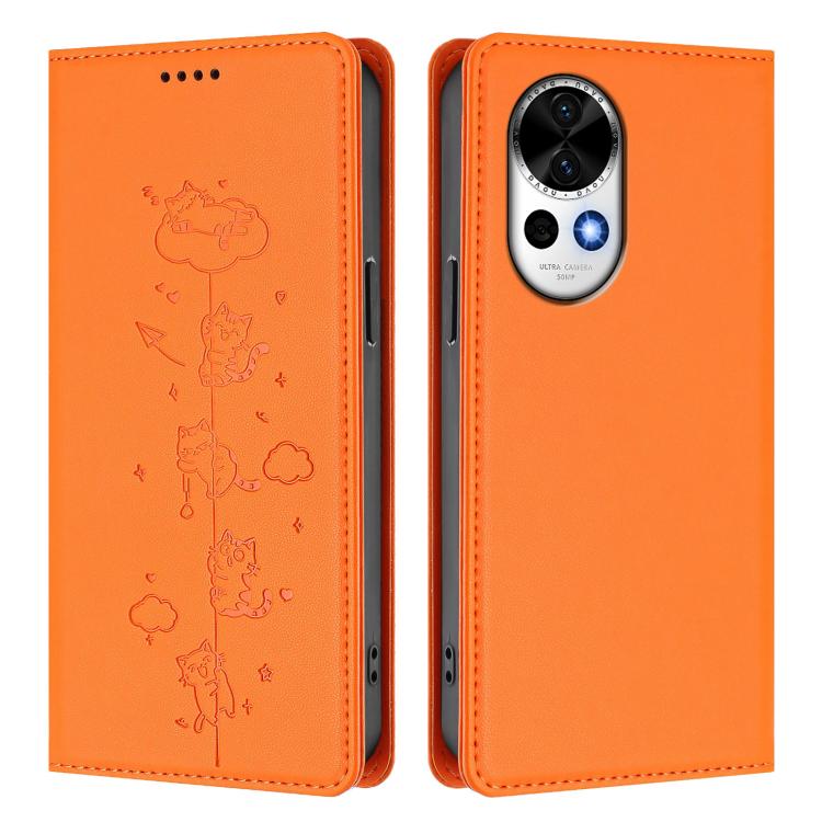For Huawei nova 13 / 12 Cute Cats Embossed Magnetic RFID Vegan Leather Phone Case