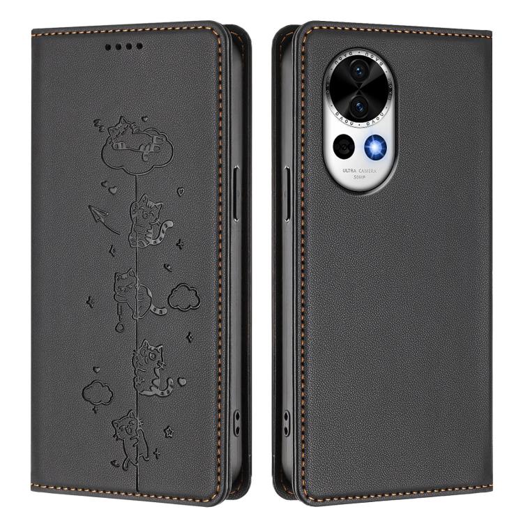 For Huawei nova 13 / 12 Cute Cats Embossed Magnetic RFID Vegan Leather Phone Case