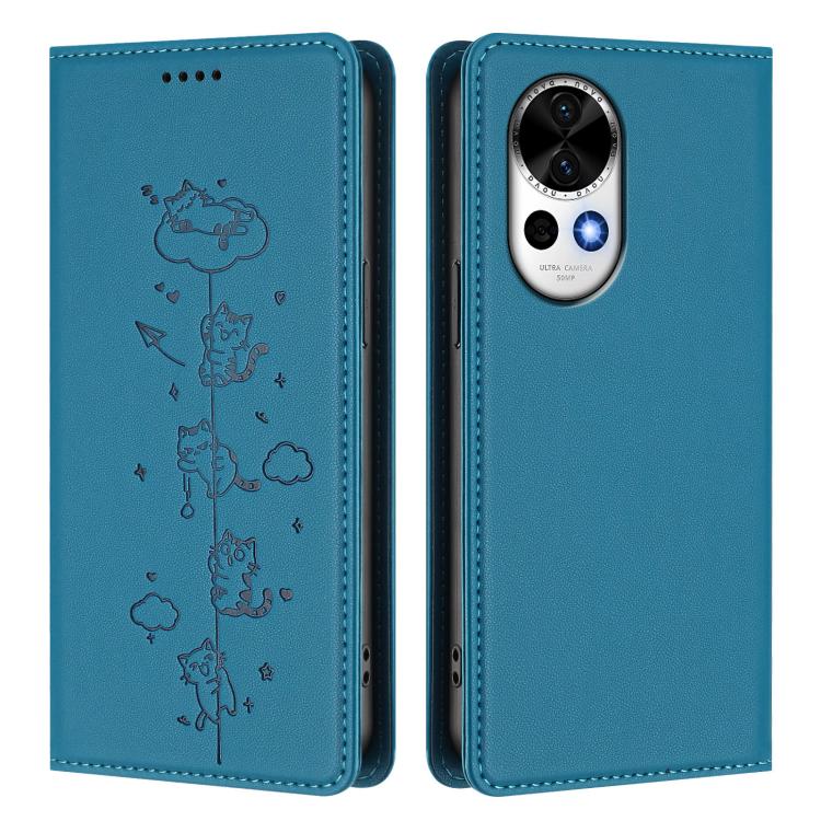 For Huawei nova 13 / 12 Cute Cats Embossed Magnetic RFID Vegan Leather Phone Case