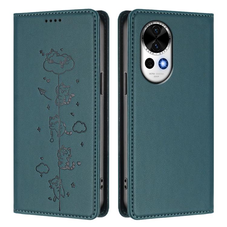 For Huawei nova 13 / 12 Cute Cats Embossed Magnetic RFID Vegan Leather Phone Case