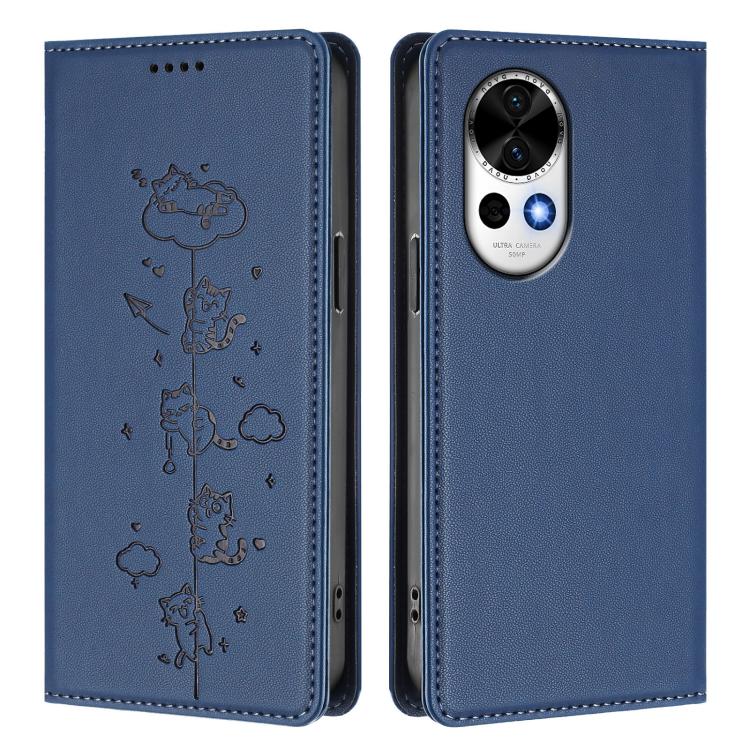 For Huawei nova 13 / 12 Cute Cats Embossed Magnetic RFID Vegan Leather Phone Case