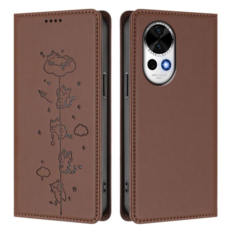 For Huawei nova 13 / 12 Cute Cats Embossed Magnetic RFID Vegan Leather Phone Case