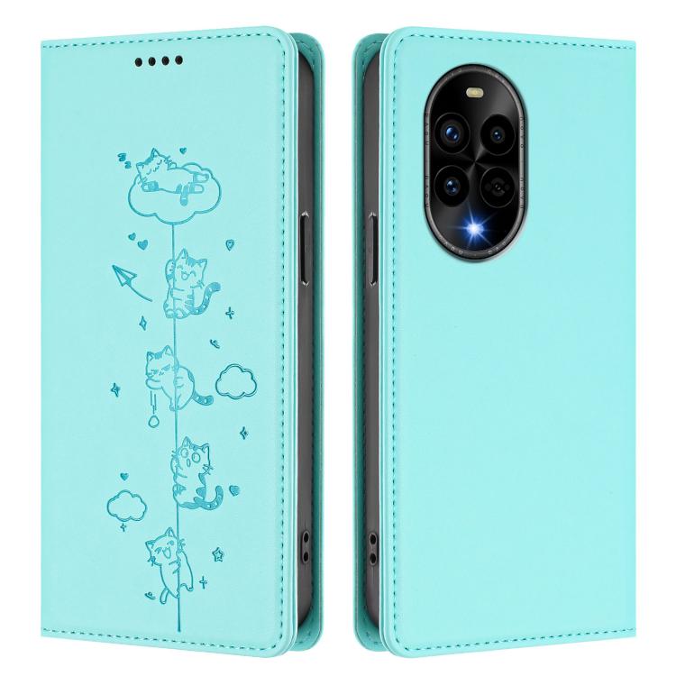 For Huawei nova 13 Pro Cute Cats Embossed Magnetic RFID Vegan Leather Phone Case