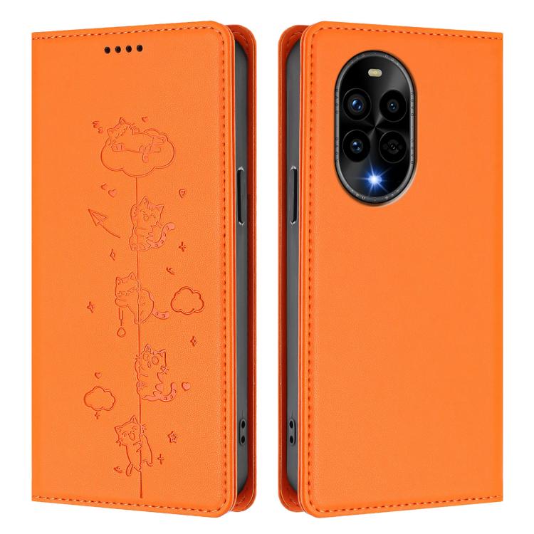 For Huawei nova 13 Pro Cute Cats Embossed Magnetic RFID Vegan Leather Phone Case