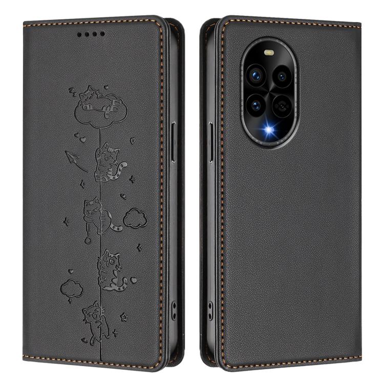 For Huawei nova 13 Pro Cute Cats Embossed Magnetic RFID Vegan Leather Phone Case