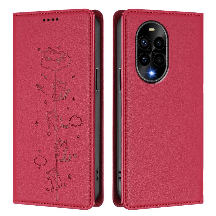 For Huawei nova 13 Pro Cute Cats Embossed Magnetic RFID Vegan Leather Phone Case