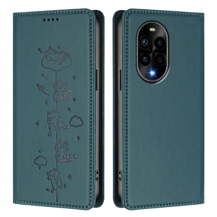 For Huawei nova 13 Pro Cute Cats Embossed Magnetic RFID Vegan Leather Phone Case