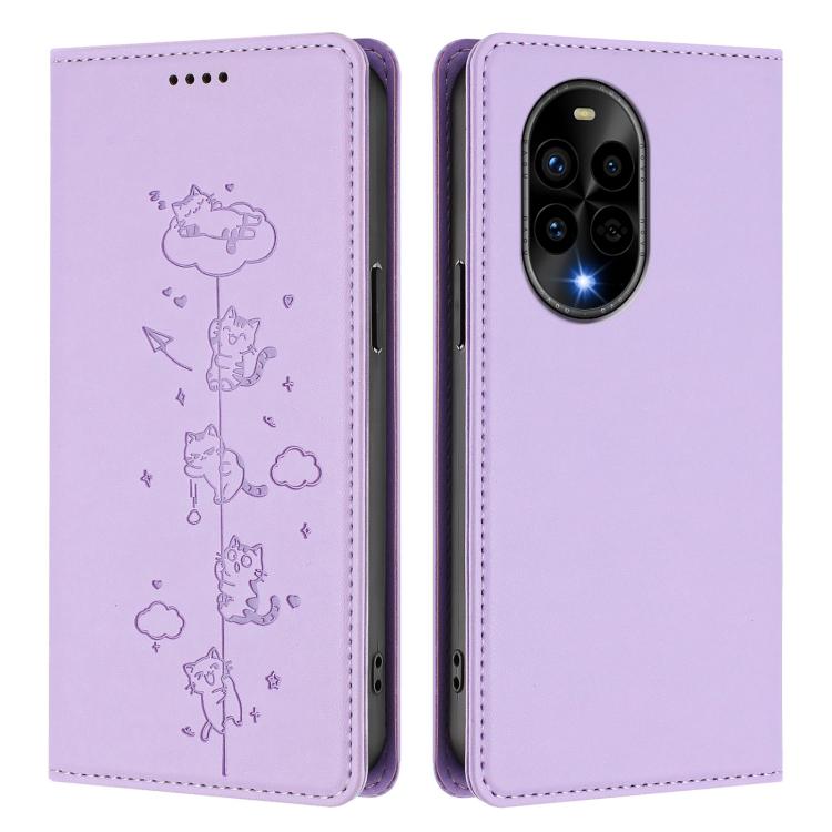 For Huawei nova 13 Pro Cute Cats Embossed Magnetic RFID Vegan Leather Phone Case