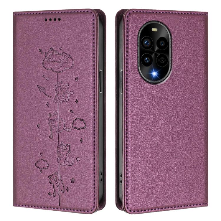 For Huawei nova 13 Pro Cute Cats Embossed Magnetic RFID Vegan Leather Phone Case