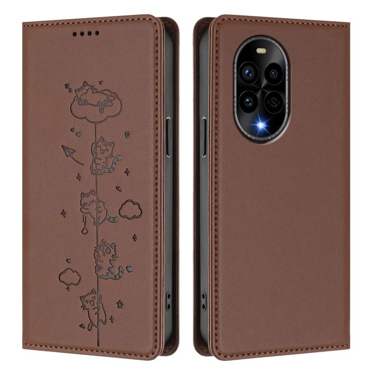 For Huawei nova 13 Pro Cute Cats Embossed Magnetic RFID Vegan Leather Phone Case