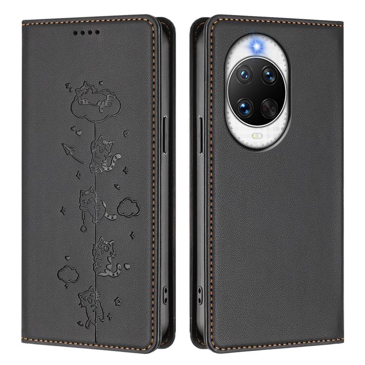For Huawei nova 14 Ultra 5G Cute Cats Embossed Magnetic RFID Vegan Leather Phone Case