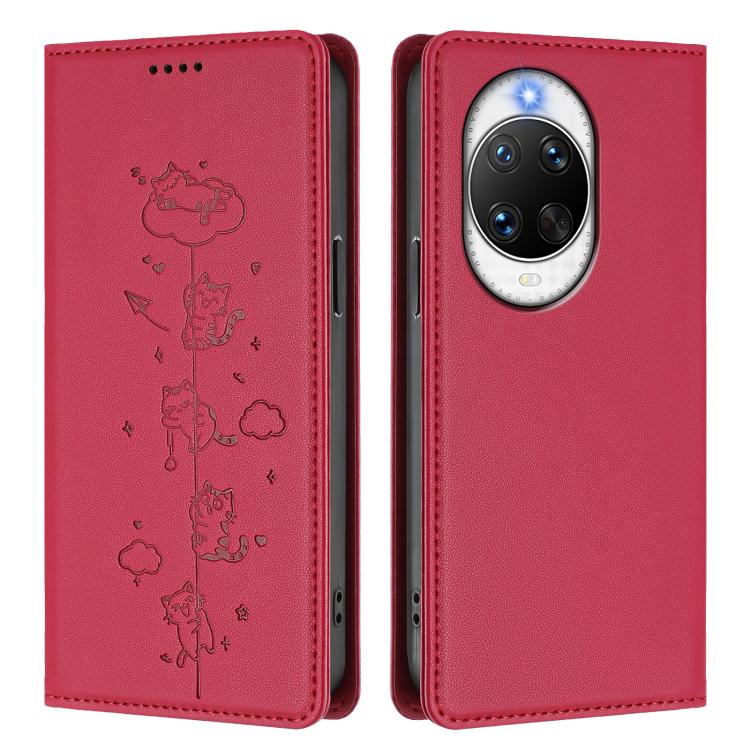 For Huawei nova 14 Ultra 5G Cute Cats Embossed Magnetic RFID Vegan Leather Phone Case
