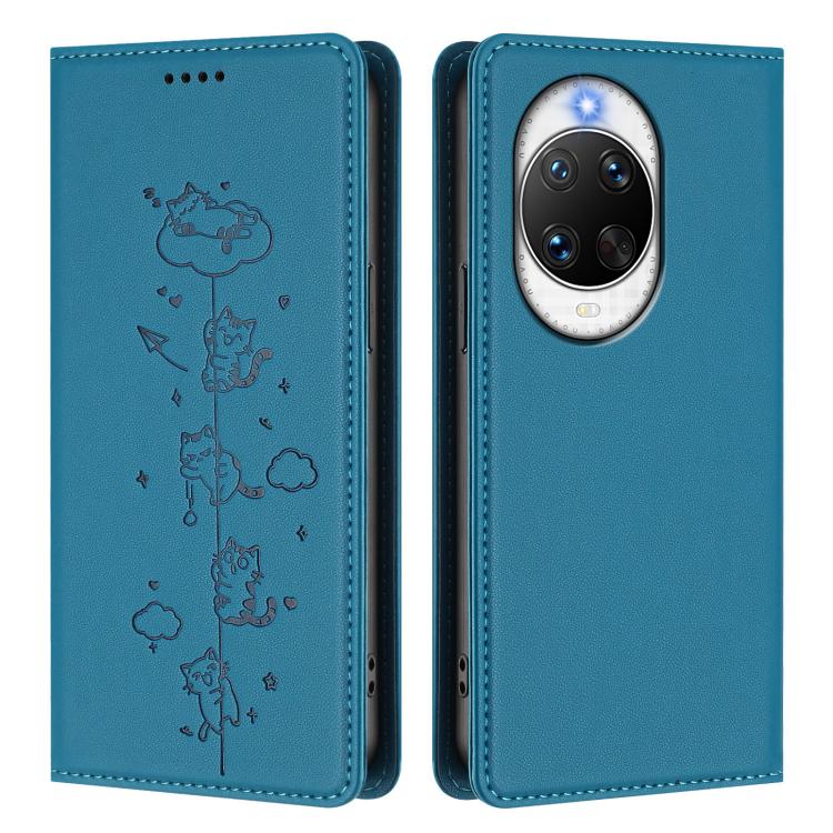 For Huawei nova 14 Ultra 5G Cute Cats Embossed Magnetic RFID Vegan Leather Phone Case